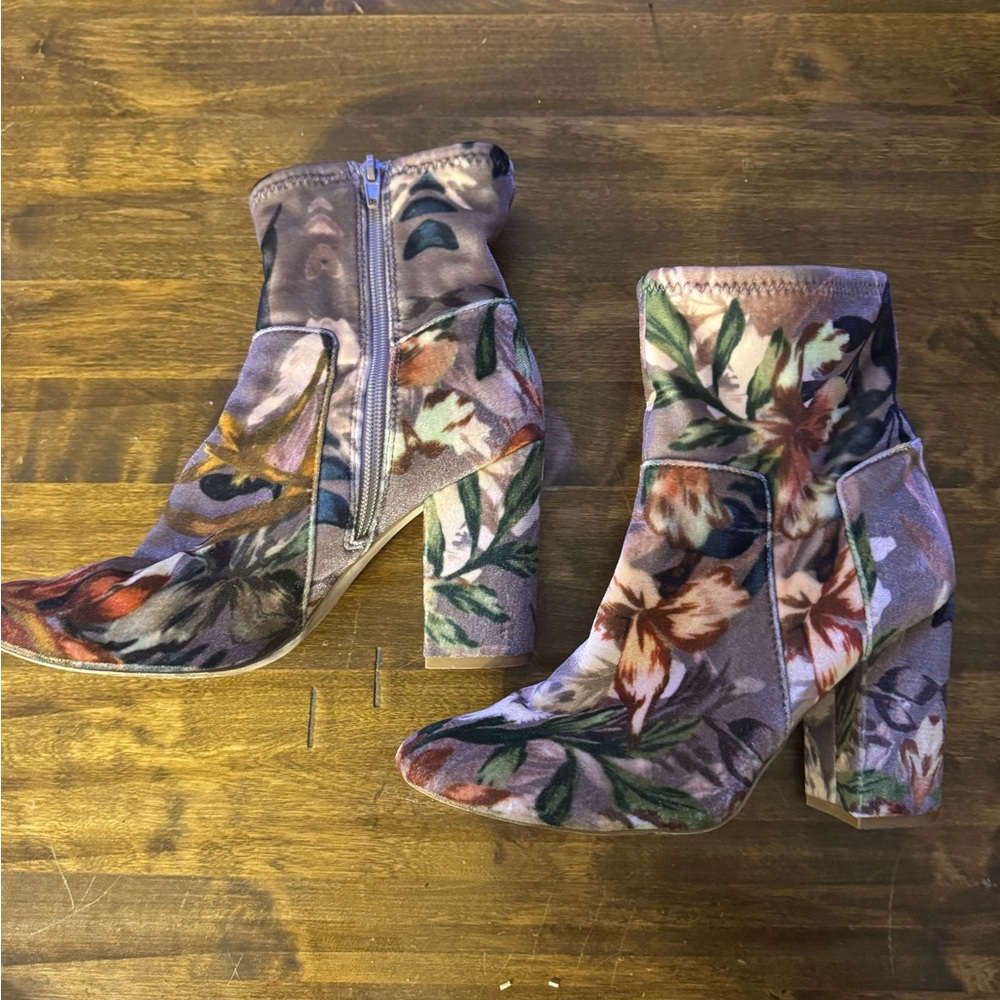 Nine West Floral Velvet Ankle Boots